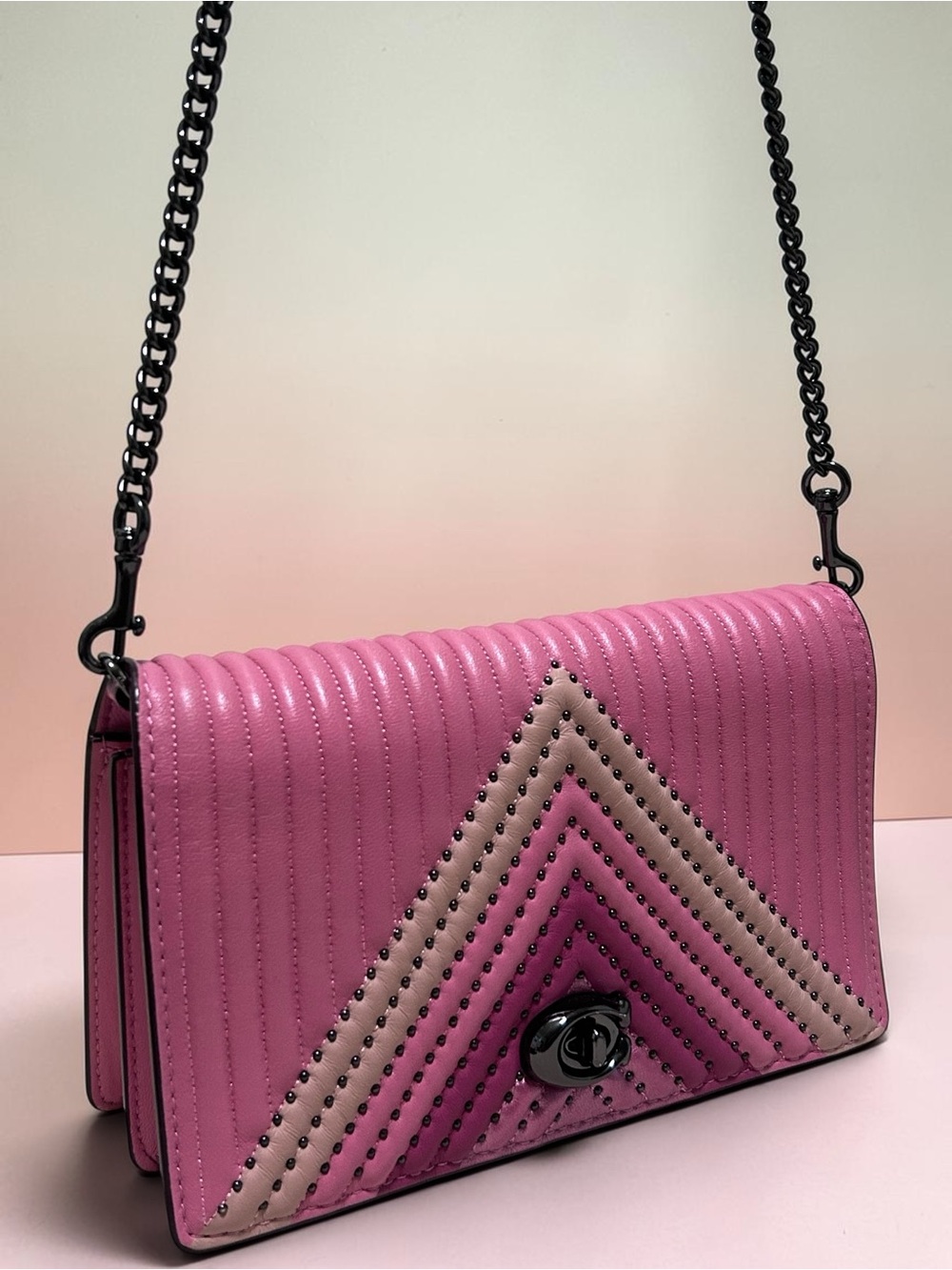 COACH Callie Colorblock Nappa Leather Quilted w/Rivets Chain Crossbody Bag